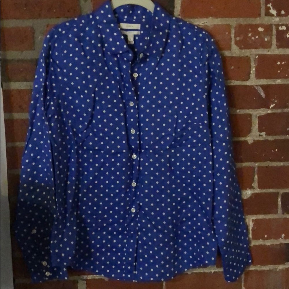 NWT! Jcrew Blue polka dot linen top
